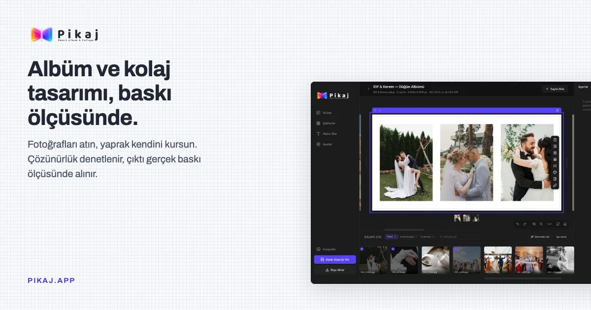 Pikaj albüm tasarım programının arayüzü ve tanıtım başlığı